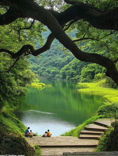 多年前暑期去承德旅游回来，途经一地，只见河内少年在戏水游泳，河堤树荫下三五成群