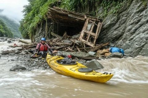 两位游客台州布袋山石人峡景区冒险渡河不幸被冲走，安全第一！