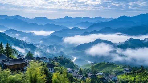 淄博潭溪山雨后现云海仙境美景吸引游客拍照